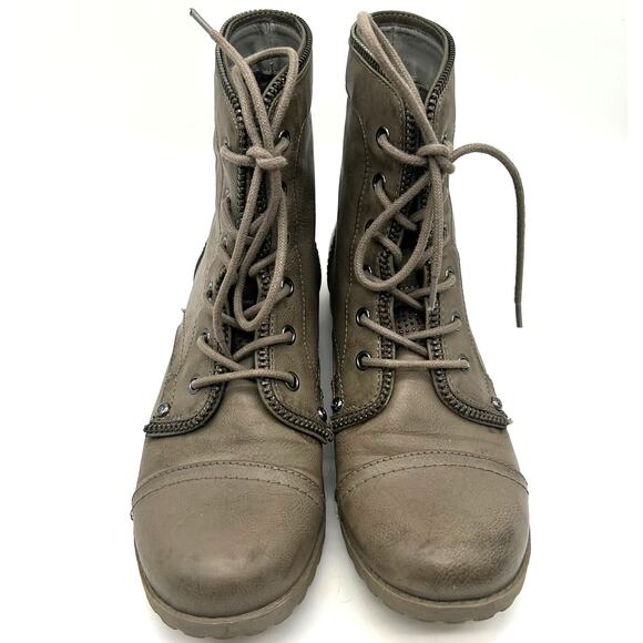 GUESS Combat Boots Cap Toe Lace Up Zipper Moto Biker Style 8.5 Neutral Taupe - Picture 3 of 9